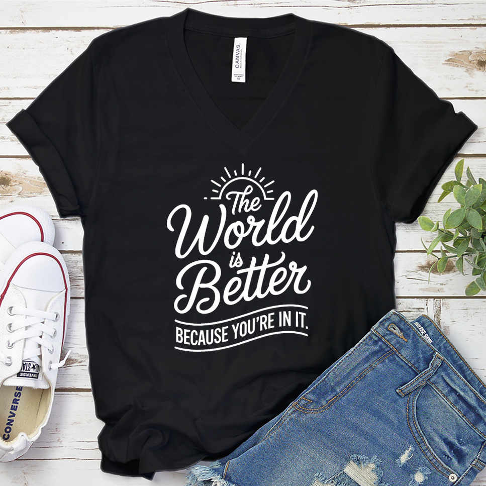 The World Is Better Because You're In It V-Neck - Black - Brooke & Belle