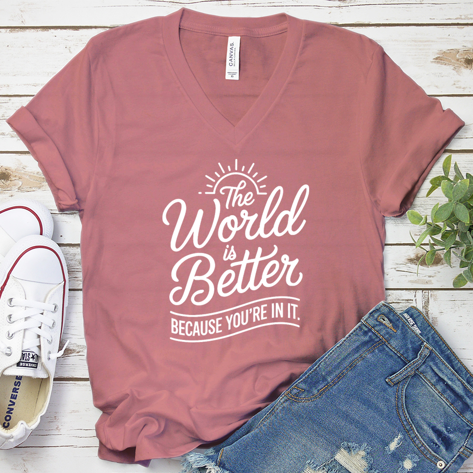 The World Is Better Because You're In It V-Neck - Mauve - Brooke & Belle