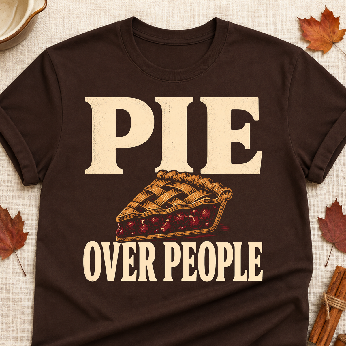 Pie Over People Fall Colored Print T-Shirt - Dark Chocolate - Brooke & Belle