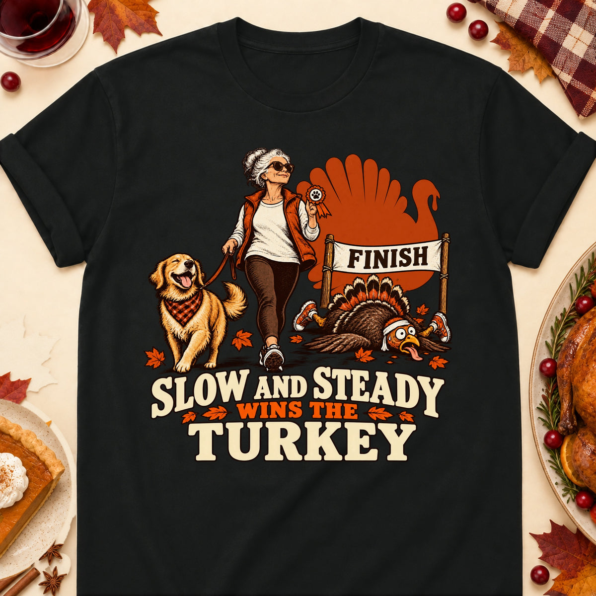 Slow And Steady Wins The Turkey Thanksgiving Dog Mom T-Shirt in Black