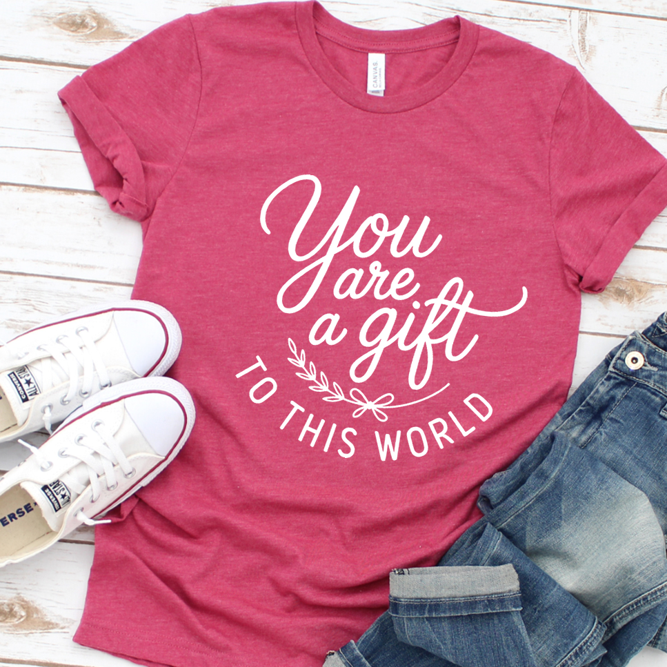 You Are A Gift To This World T-Shirt - Heather Raspberry - Brooke & Belle