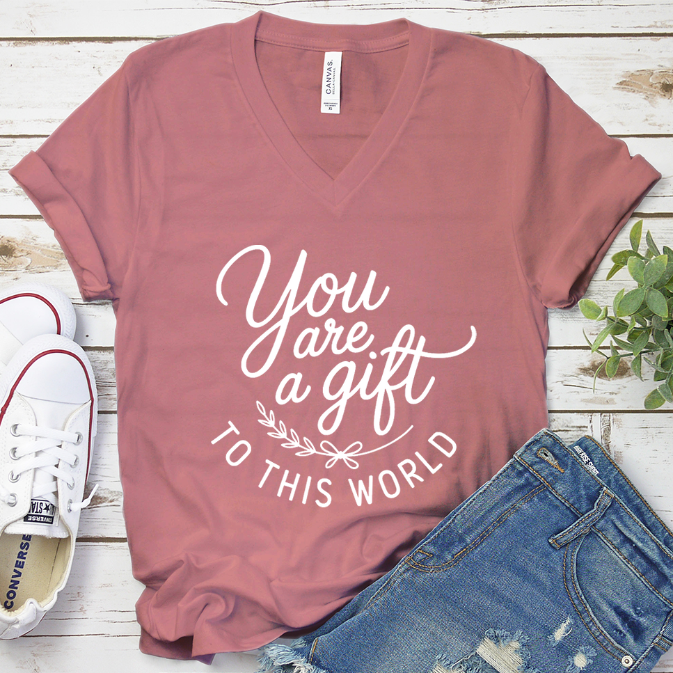 You Are A Gift To This World V-Neck - Mauve - Brooke & Belle