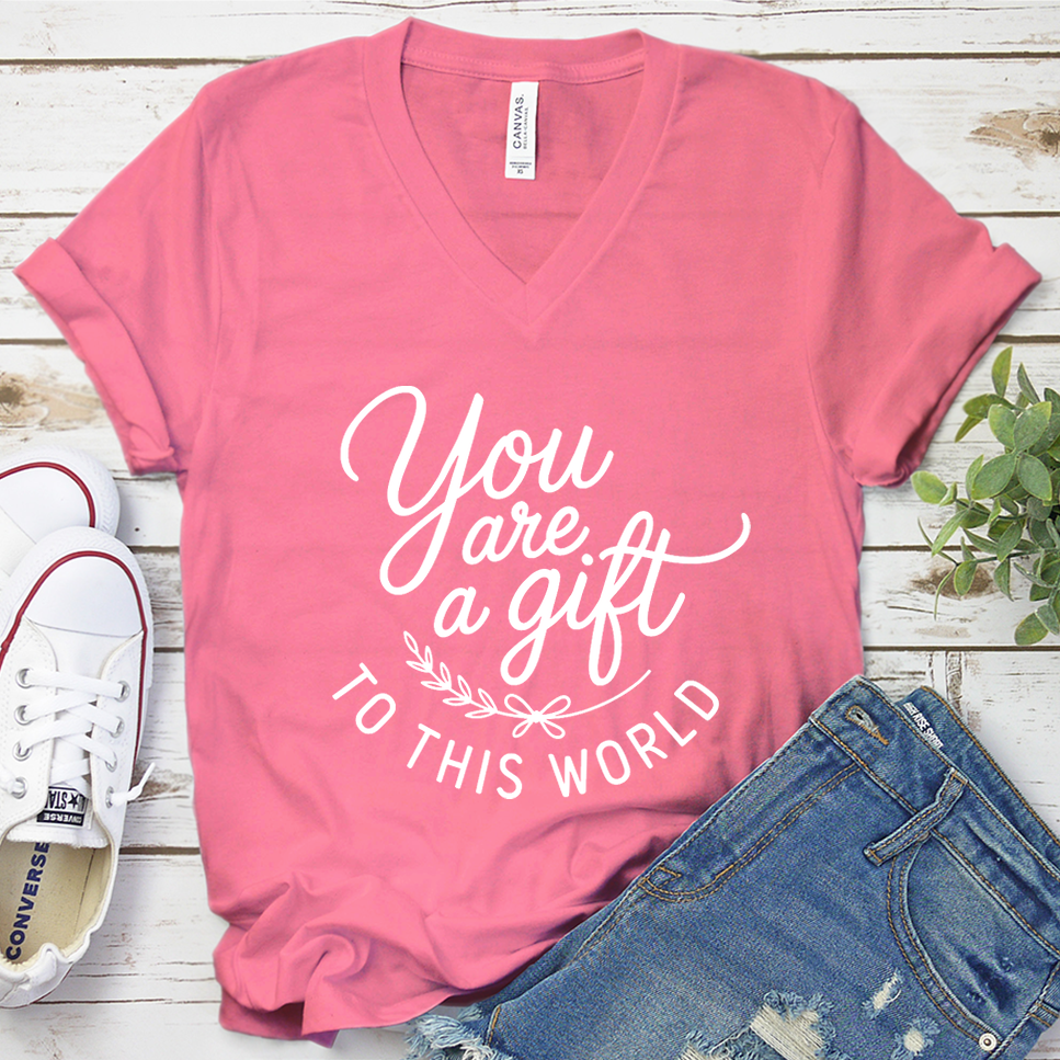 You Are A Gift To This World V-Neck - Neon Pink - Brooke & Belle