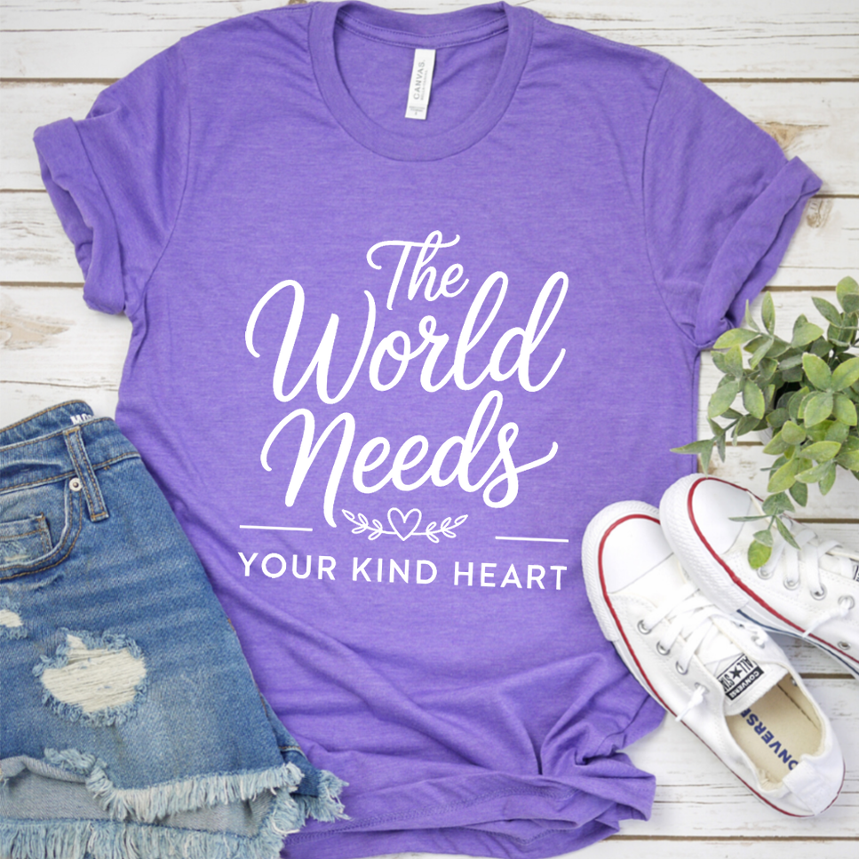 The World Needs Your Kind Heart T-Shirt - Heather Purple - Brooke & Belle
