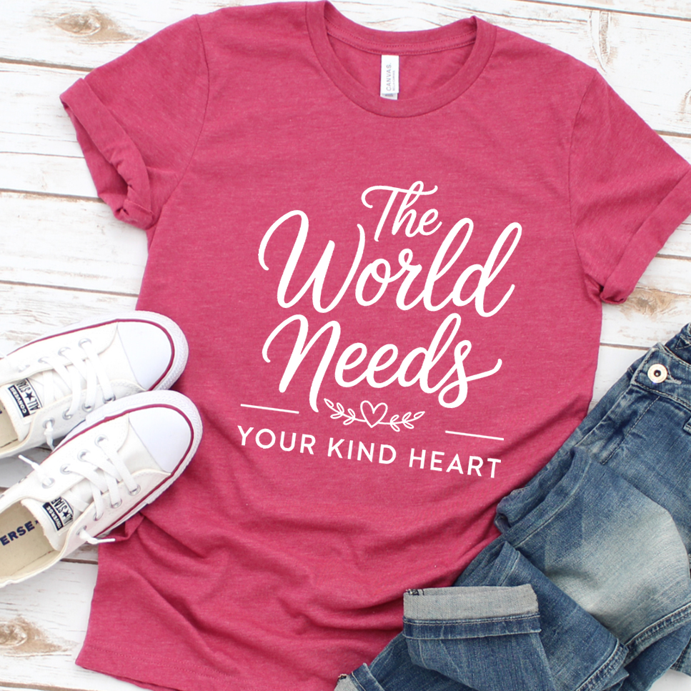 The World Needs Your Kind Heart T-Shirt - Heather Raspberry - Brooke & Belle
