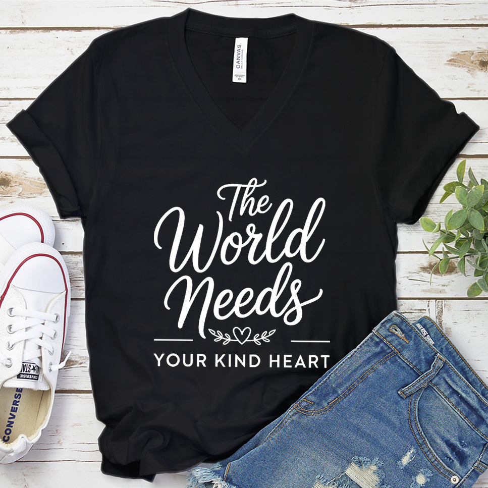The World Needs Your Kind Heart V-Neck - Black - Brooke & Belle
