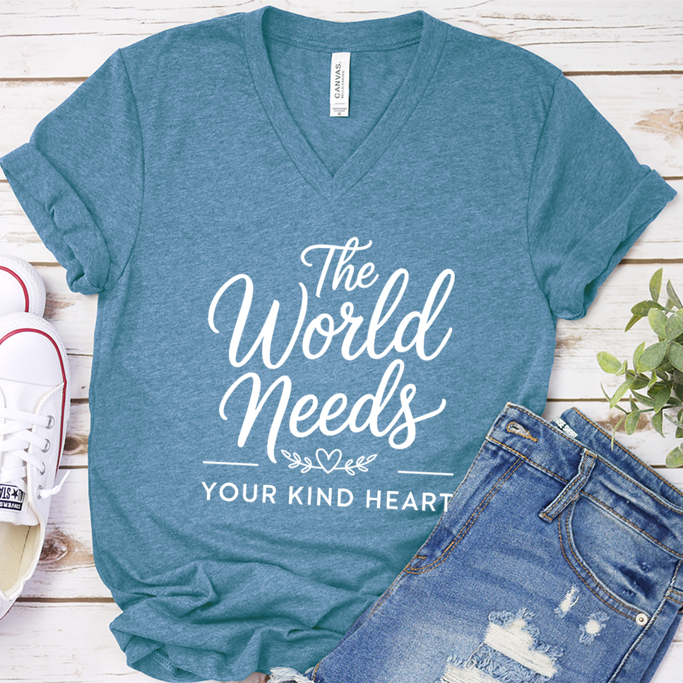 The World Needs Your Kind Heart V-Neck - Heather Deep Teal - Brooke & Belle