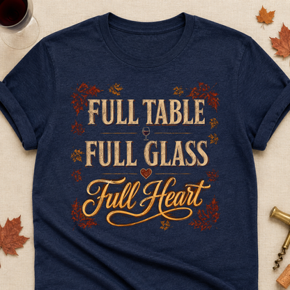 Full Table Full Glass Full Heart Fall Colored Print T-Shirt - Heather Navy - Brooke & Belle