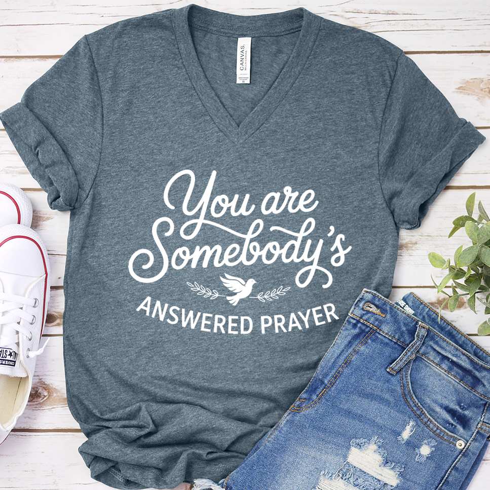 You Are Somebody's Answered Prayer V-Neck - Heather Slate - Brooke & Belle