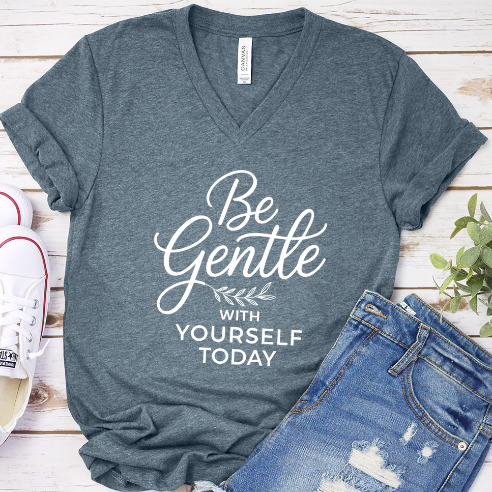 Be Gentle With Yourself Today V-Neck - Heather Slate - Brooke & Belle