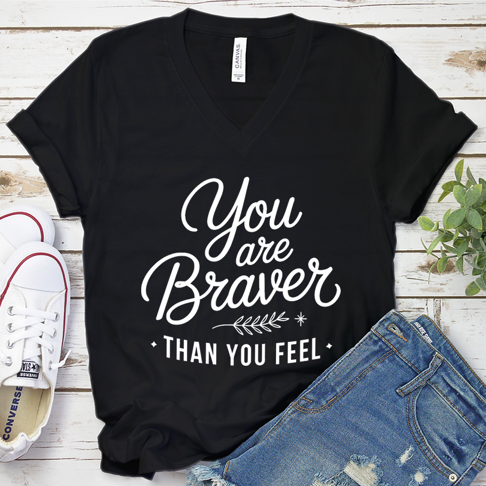 You Are Braver Than You Feel V-Neck - Black - Brooke & Belle