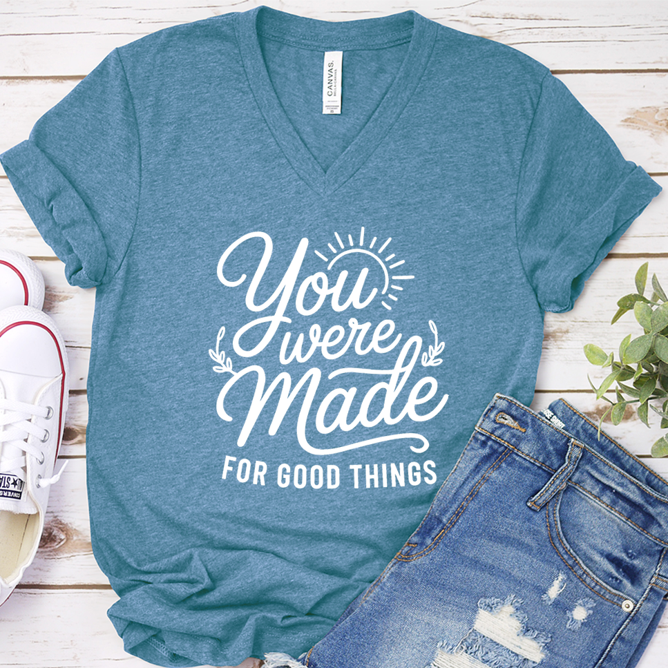 You Were Made For Good Things V-Neck - Heather Deep Teal - Brooke & Belle