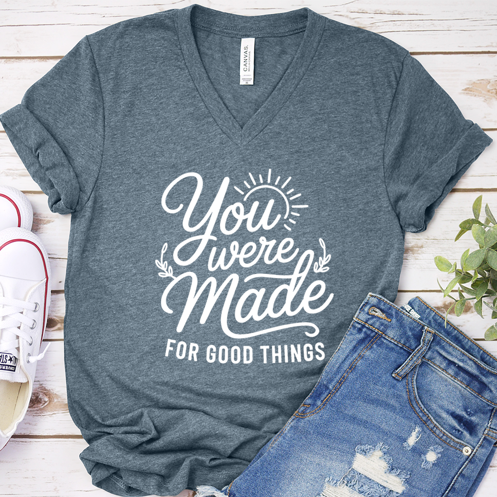 You Were Made For Good Things V-Neck - Heather Slate - Brooke & Belle