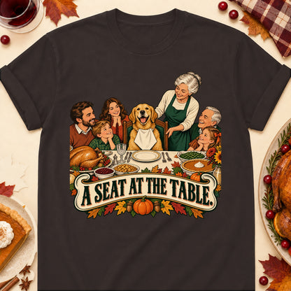 A Seat At The Table Thanksgiving Dog Mom T-Shirt in Dark Chocolate