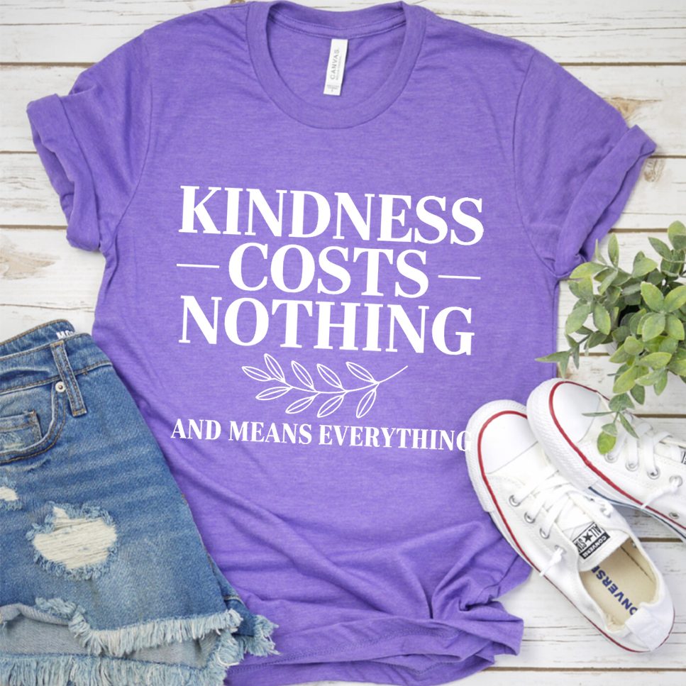 Kindness Costs Nothing And Means Everything T-Shirt - Heather Purple - Brooke & Belle