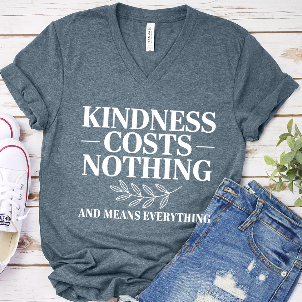 Kindness Costs Nothing And Means Everything V-Neck - Heather Slate - Brooke & Belle