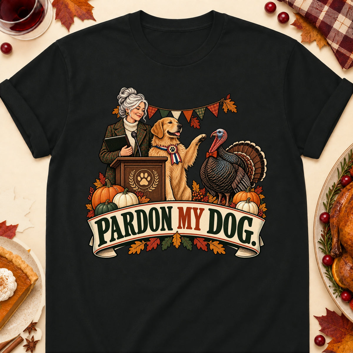 Pardon My Dog Thanksgiving Dog Mom T-Shirt in Black