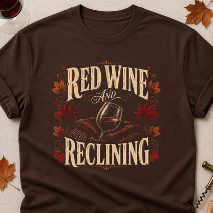 Red Wine And Reclining Fall Colored Print T-Shirt - Dark Chocolate - Brooke & Belle
