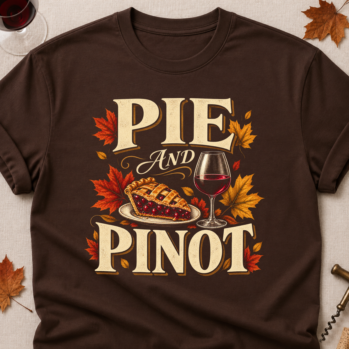 Pie And Pinot Fall Colored Print T-Shirt - Dark Chocolate - Brooke & Belle