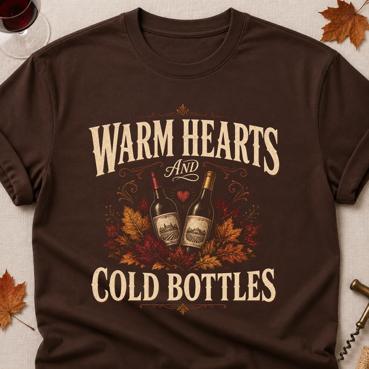 Warm Hearts And Cold Bottles Fall Colored Print T-Shirt - Dark Chocolate - Brooke & Belle