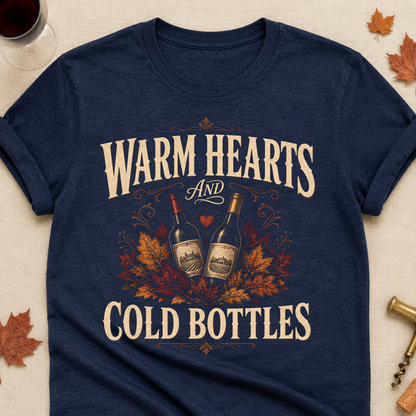 Warm Hearts And Cold Bottles Fall Colored Print T-Shirt - Heather Navy - Brooke & Belle
