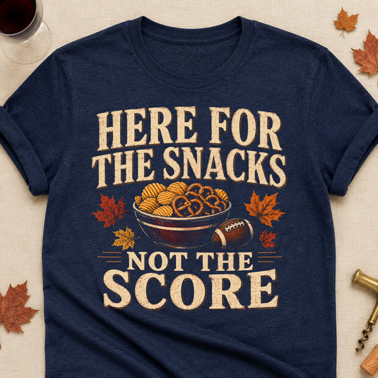 Here For The Snacks Not The Score Fall Colored Print T-Shirt - Heather Navy - Brooke & Belle