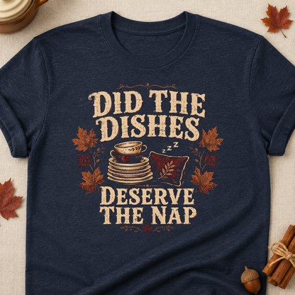Did The Dishes Deserve The Nap Fall Colored Print T-Shirt - Heather Navy - Brooke & Belle