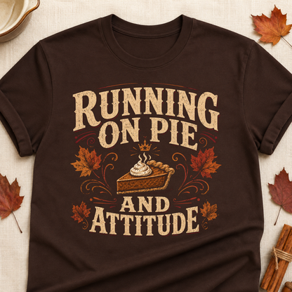 Running On Pie And Attitude Fall Colored Print T-Shirt - Dark Chocolate - Brooke & Belle