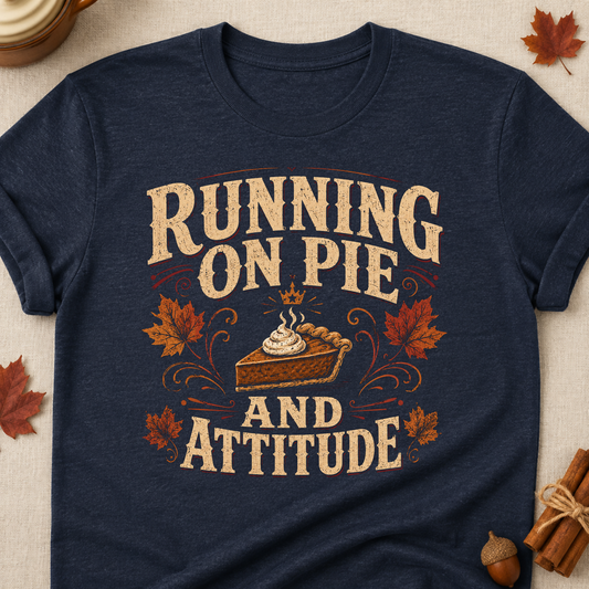 Running On Pie And Attitude Fall Colored Print T-Shirt - Heather Navy - Brooke & Belle