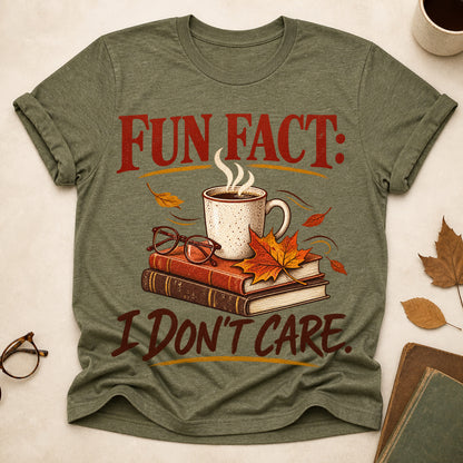 Fun Fact I Don't Care Fall T-shirt - Heather Military Green - Brooke & Belle