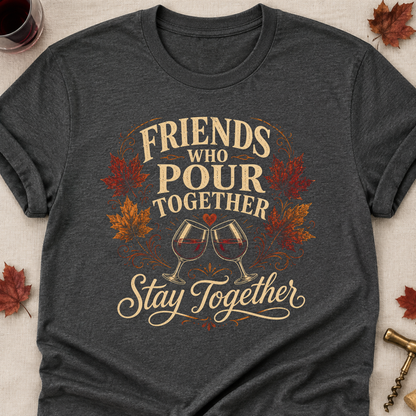 Friends Who Pour Together Stay Together Fall Colored Print T-Shirt - Dark Heather - Brooke & Belle