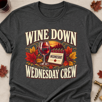 Wine Down Wednesday Crew Fall Colored Print T-Shirt - Dark Heather - Brooke & Belle