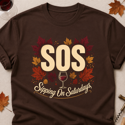 SOS Sipping On Saturdays Fall Colored Print T-Shirt - Dark Chocolate - Brooke & Belle