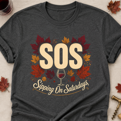 SOS Sipping On Saturdays Fall Colored Print T-Shirt - Dark Heather - Brooke & Belle