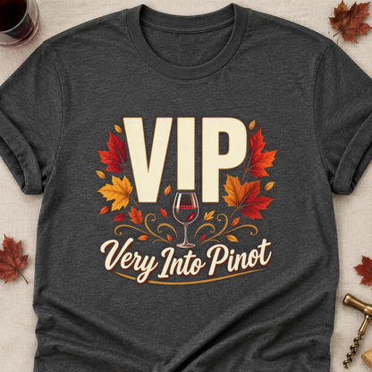 VIP Very Into Pinot Fall Colored Print T-Shirt - Dark Heather - Brooke & Belle