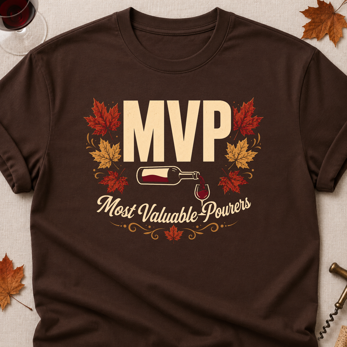 MVP Most Valuable Pourers Fall Colored Print T-Shirt - Dark Chocolate - Brooke & Belle
