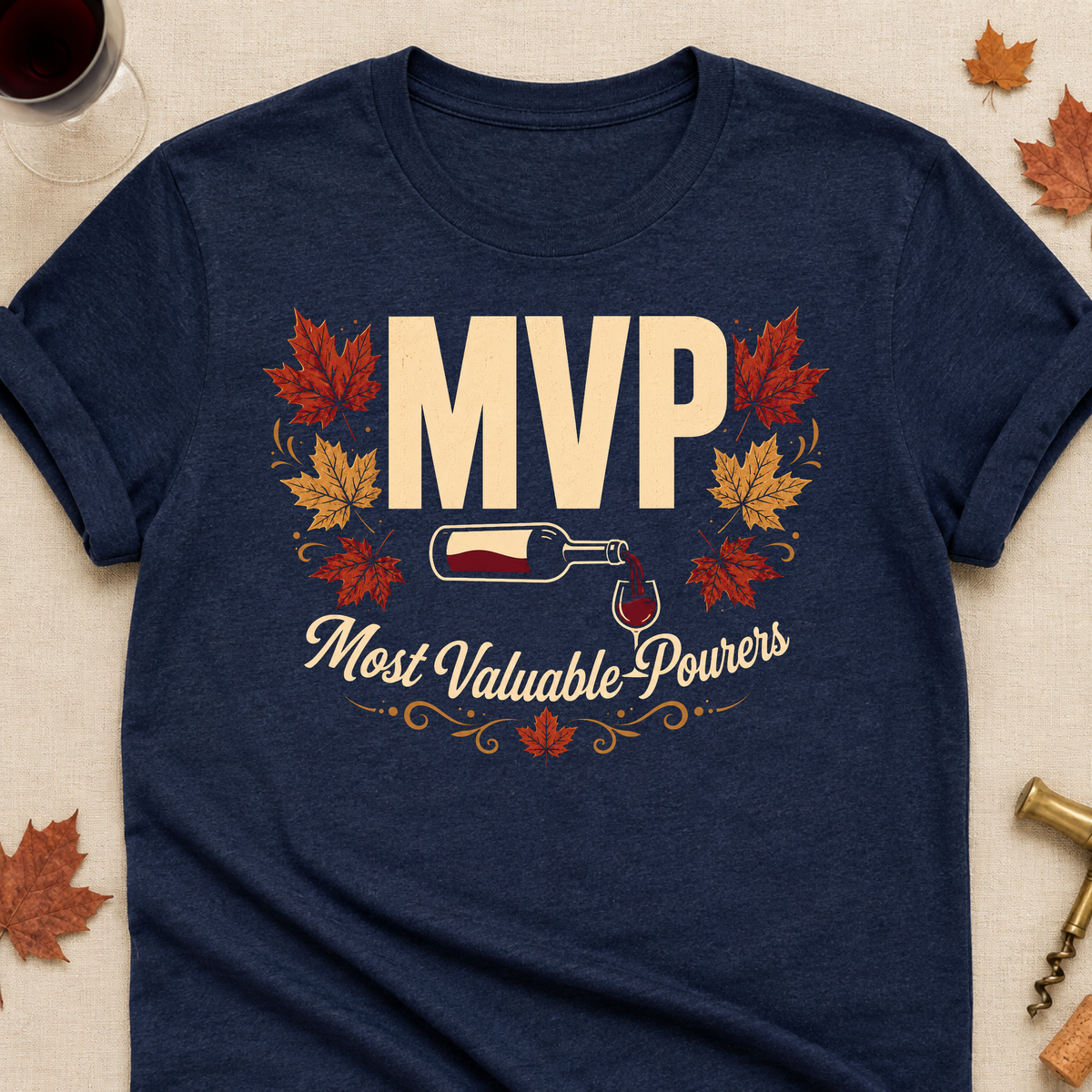 MVP Most Valuable Pourers Fall Colored Print T-Shirt - Heather Navy - Brooke & Belle