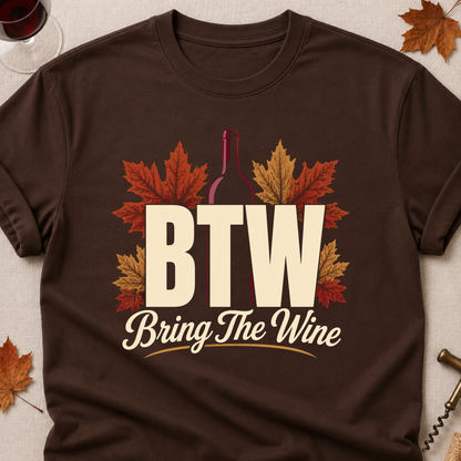 BTW Bring The Wine Fall Colored Print T-Shirt - Dark Chocolate - Brooke & Belle