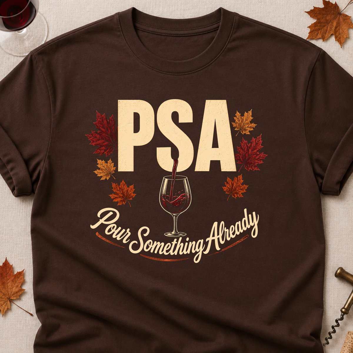PSA Pour Something Already Fall Colored Print T-Shirt - Dark Chocolate - Brooke & Belle