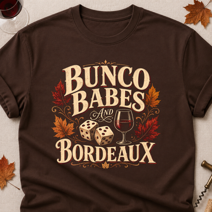 Bunco Babes And Bordeaux Fall Colored Print T-Shirt - Dark Chocolate - Brooke & Belle