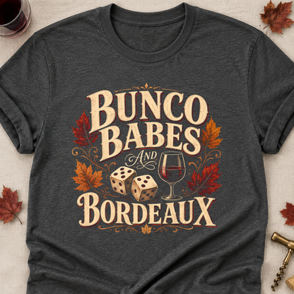 Bunco Babes And Bordeaux Fall Colored Print T-Shirt - Dark Heather - Brooke & Belle