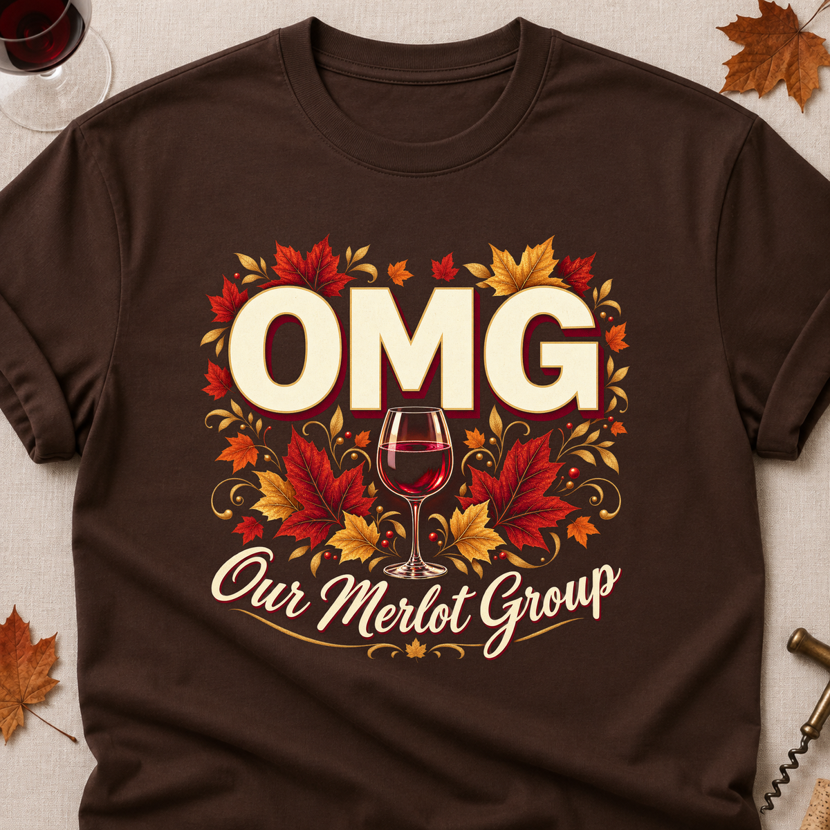 OMG Our Merlot Group Fall Colored Print T-Shirt - Dark Chocolate - Brooke & Belle