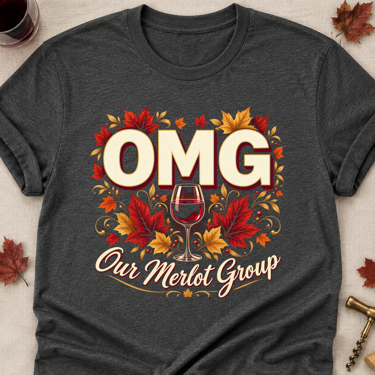 OMG Our Merlot Group Fall Colored Print T-Shirt - Dark Heather - Brooke & Belle