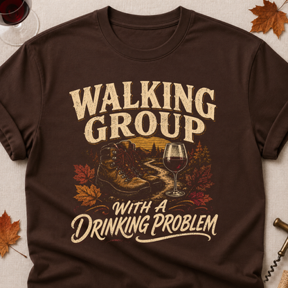 Walking Group With A Drinking Problem Fall Colored Print T-Shirt - Dark Chocolate - Brooke & Belle
