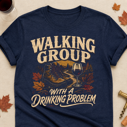 Walking Group With A Drinking Problem Fall Colored Print T-Shirt - Heather Navy - Brooke & Belle