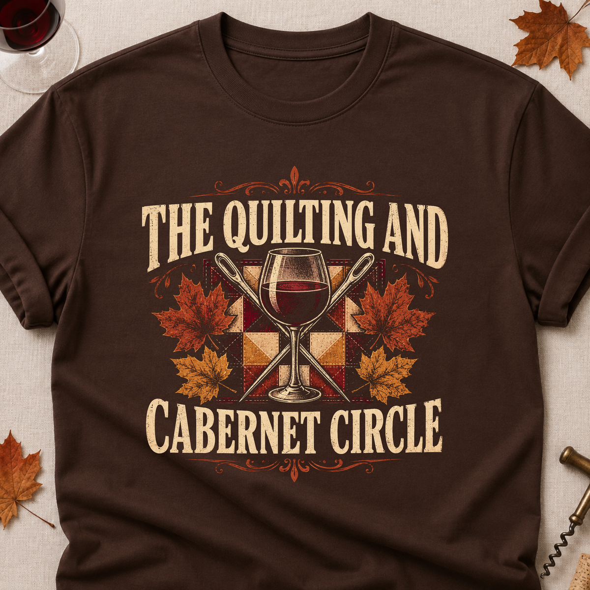 The Quilting And Cabernet Circle Fall Colored Print T-Shirt - Dark Chocolate - Brooke & Belle