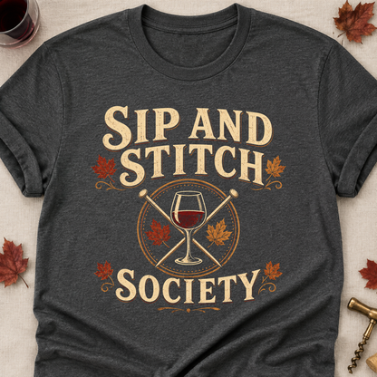 Sip And Stitch Society Fall Colored Print T-Shirt - Dark Heather - Brooke & Belle