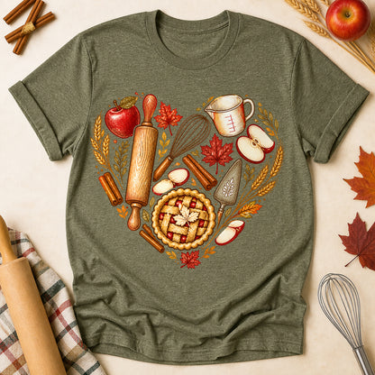 Baking Heart Fall T-shirt - Heather Military Green - Brooke & Belle