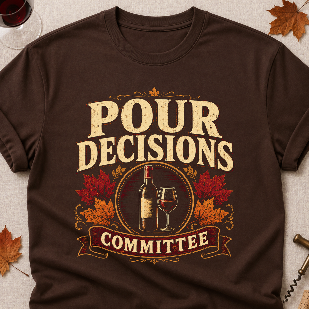Pour Decisions Committee Fall Colored Print T-Shirt - Dark Chocolate - Brooke & Belle