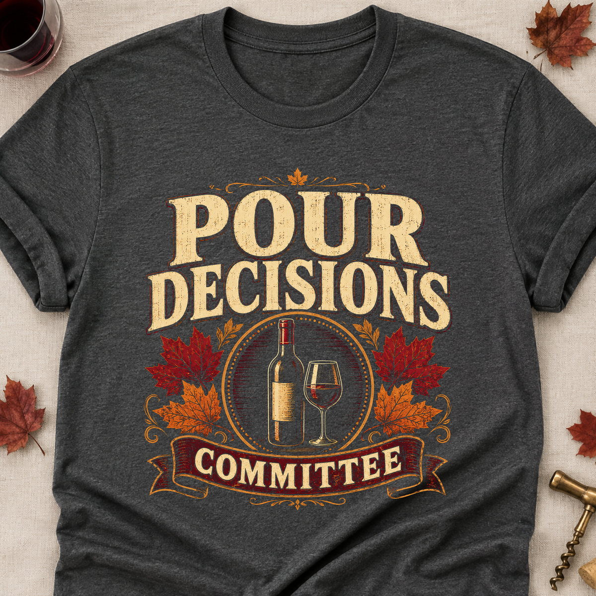 Pour Decisions Committee Fall Colored Print T-Shirt - Dark Heather - Brooke & Belle